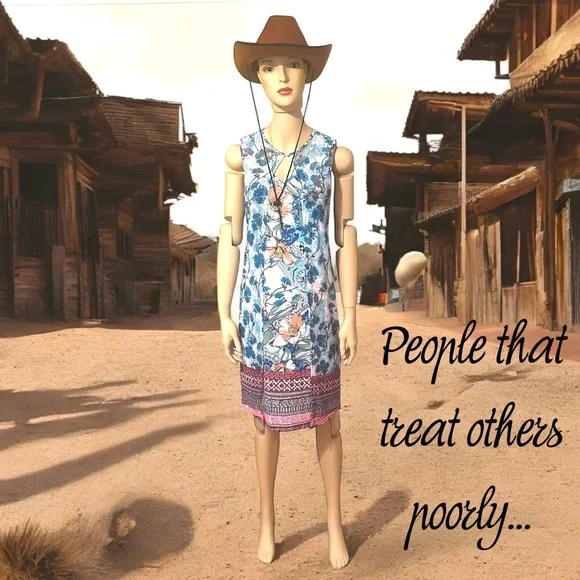 NWOT One World Micro Jersey Printed Mesh Overlay V-Neck Dress - Picture 1 of 5